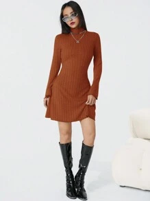 Vestido casual estilo Y2K para meninas adolescentes (feminino) de malha com gola alta e manga larga, pulôver, volta às aulas, outono/inverno 2024