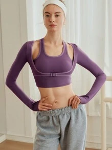 Activina Women's Purple Color Long Sleeve Cropped Sports T-Shirt For Ballet & Daily Wear