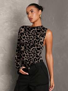 SHEIN BAE Einfarbiger, lässiger, sexy, rückenfreier Bodysuit mit langen Ärmeln, geeignet für Ausflüge, Verabredungen, Partys, minimalistischen Stil, Off-Shoulder