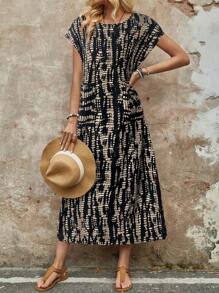 EMERY ROSE Vestido largo de manga corta, cuello redondo, casual y de uso diario para mujer, sencillo y de moda - Multicolor - Ver 3