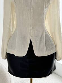 Ceyna Plus Size Elegant Ruched Floral Asymmetric Button Shirt Elegant Exquisite