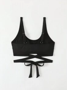 SHEIN Swim Women's Solid Color Wide Strap Hollow Simple Bikini Top Summer - Black - View 7