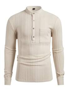 Manfinity Homme Men'S Solid Button-Up Long Sleeve Shirt And Pants Set, Autumn - Apricot - View 6