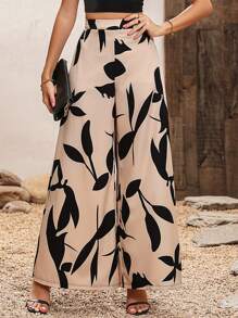 SHEIN PETITE Women's Casual Straight Leg Cropped Pants With Printed Design, All Season