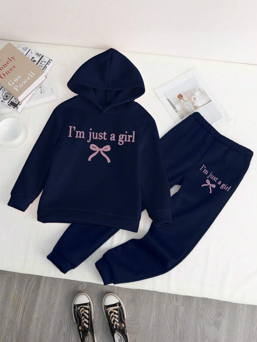Tween Girls Hooded Sweatshirt & Pants Set, Casual Simple Fashion For Everyday Wear