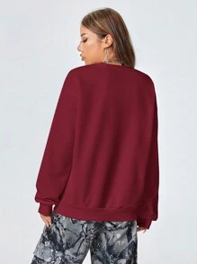 Coolane Jumper Longgar Kasual Bergambar Gaya Streetwear Y2K untuk Wanita - Burgundy - View 7