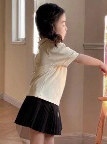 DAZY Young Girl Cute Collar Short Sleeve Knit T-Shirt,Girls Summer Outfits - Beige - View 7