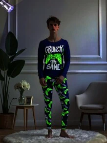 SHEIN Teen Boys' Snug Fit Video Game Graphic Print Long Sleeve Pajamas Set
