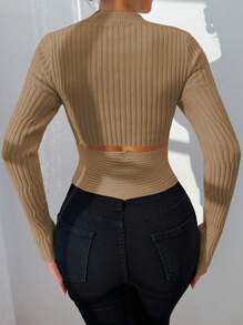 VaVaBold Women's Sweater, Women's Top, Knitted Long Sleeved White Cross Cut Cropped Backless Fit, Slit Cuffs, Sexy Slim Fit, Friends Gathering, All Season Autumn And Winter Women's Clothing