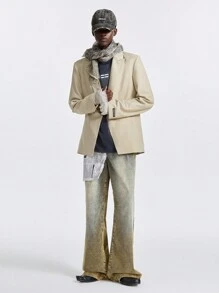 NEON BLANC Men's Street Fashion Loose Fit Long Wide-Leg Ribbed Jeans - Yellow - View 5