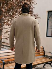 Manfinity Homme 男士纯色双排扣休闲大衣，秋冬，秋季，冬季，Old Money - 卡其色 - 查看 2