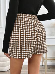 SHEIN Clasi Pantalones cortos de mujer sencillos y casuales con bolsillos en diseño de pata de gallo