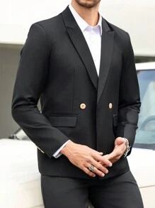 Manfinity Mode Men Solid Color Casual Blazer, Minimalist Fashion For Everyday Wear - Black - View 5