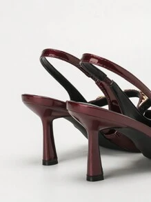 CUCCOO BIZCHIC Pointed Toe High Heel Women's Shoes, Elegant High-Quality Burgundy Single Strap Heels With Gold Chain Detail, For Commuting And Daily Wear New Year Holiday