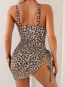 1 bộ đồ bơi Monokini họa tiết da báo khoét sâu chữ V gợi cảm cho nữ kèm chân váy quấn lưới, bộ đồ bơi gợi cảm cho kỳ nghỉ ở khu nghỉ dưỡng bãi biển - Nhiều màu - Xem 4