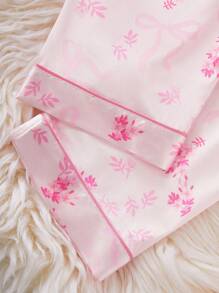 女孩圣诞快乐 2 件套睡衣套装，简约粉色美丽花卉印花长裤和长袖开衫，适合青少年的舒适休闲家居服 - 粉色 - 查看 8