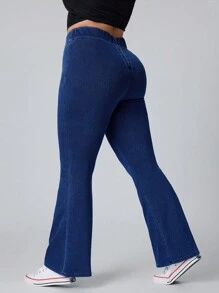 Flexra Plus Size High Waist Slim Fit Stretchy Knit Denim Apple Bottom Jeans Flare Leg Jeans