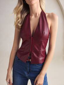 BizChic Women's Red Turtle Neck Sleeveless Top, Office/Commuter Wear, Elegant For New Year, Spring & Summer