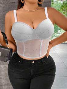 Flirla Plus Size Solid Color Wide Strap Minimalist Tank Top, Casual Daily Wear - White - View 6