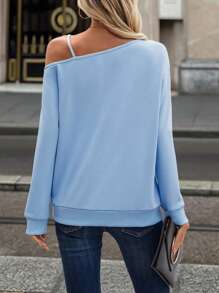 SHEIN LUNE Women's Blue Tiger Print Open Shoulder Sweatshirt, Autumn/Winter