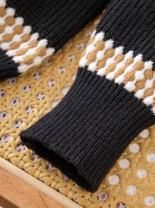 SHEIN Sweater Pullover Kasual Bergaris Lengan Panjang Kerah Bulat untuk Anak Laki-Laki - Hitam - View 4