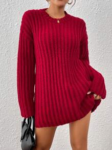 Chiquease Women's Casual Simple French Style Long Sleeve Sweater Knit Pullover Fall Winter Sweater - Burgundy - View 6
