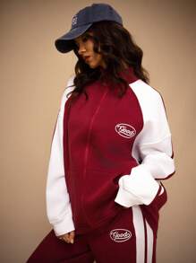 Forever 21 Women's Casual Zip-Up Color Block Raglan Sleeve Sweatshirt, Minimalist Fashion For Everyday Wear