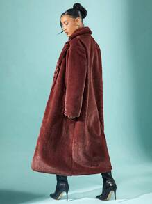 SHEIN Unity Women Fluffy Coats - Burgundy - View 3