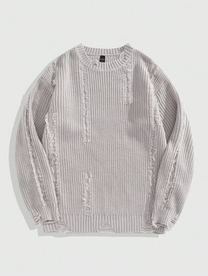 Street Life Men's Solid Crew Neck Long Sleeve Plain Knitted Sweater, Casual For Daily Wear