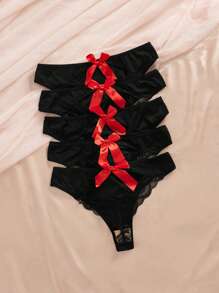 Set de 5 prendas de ropa interior de encaje y moño para mujer de talla grande