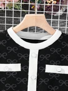 Women's Elegant Minimalist A-Line Colorblocked Sweater Dress - Black - View 4