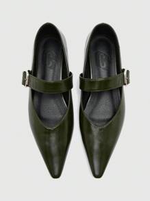 CUCCOO BIZCHIC Dunkelgrüne Mode-Spitzschuh-Damenflatschuhe