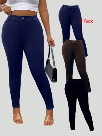 Inoviana 2pcs/Set Plus Size Elastic Slimming Leggings, Versatile And Figure Flattering