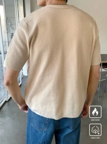 Manfinity CasualKnits Áo sơ mi dệt kim màu trơn cài nút phía trước dành cho nam, tay ngắn - Nhiều màu - Xem 2