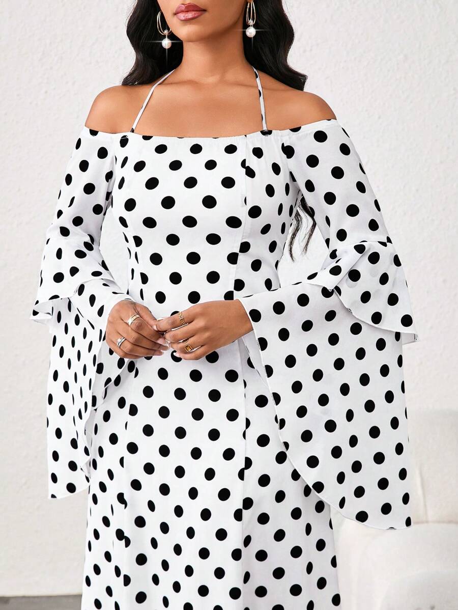 SHEIN Lady Four Seasons Navy Blue Long Sleeve Dress Lace Fabric Dress Ruffled Slim Fit Women's Short Dress - White - View 1