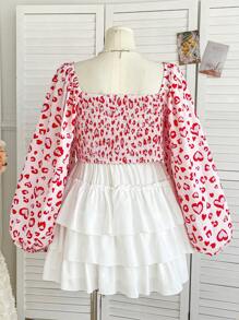 Soleia Blusa de manga farol con cuello barco y estampado de leopardo rosa, talla grande, adecuada para otoño/invierno