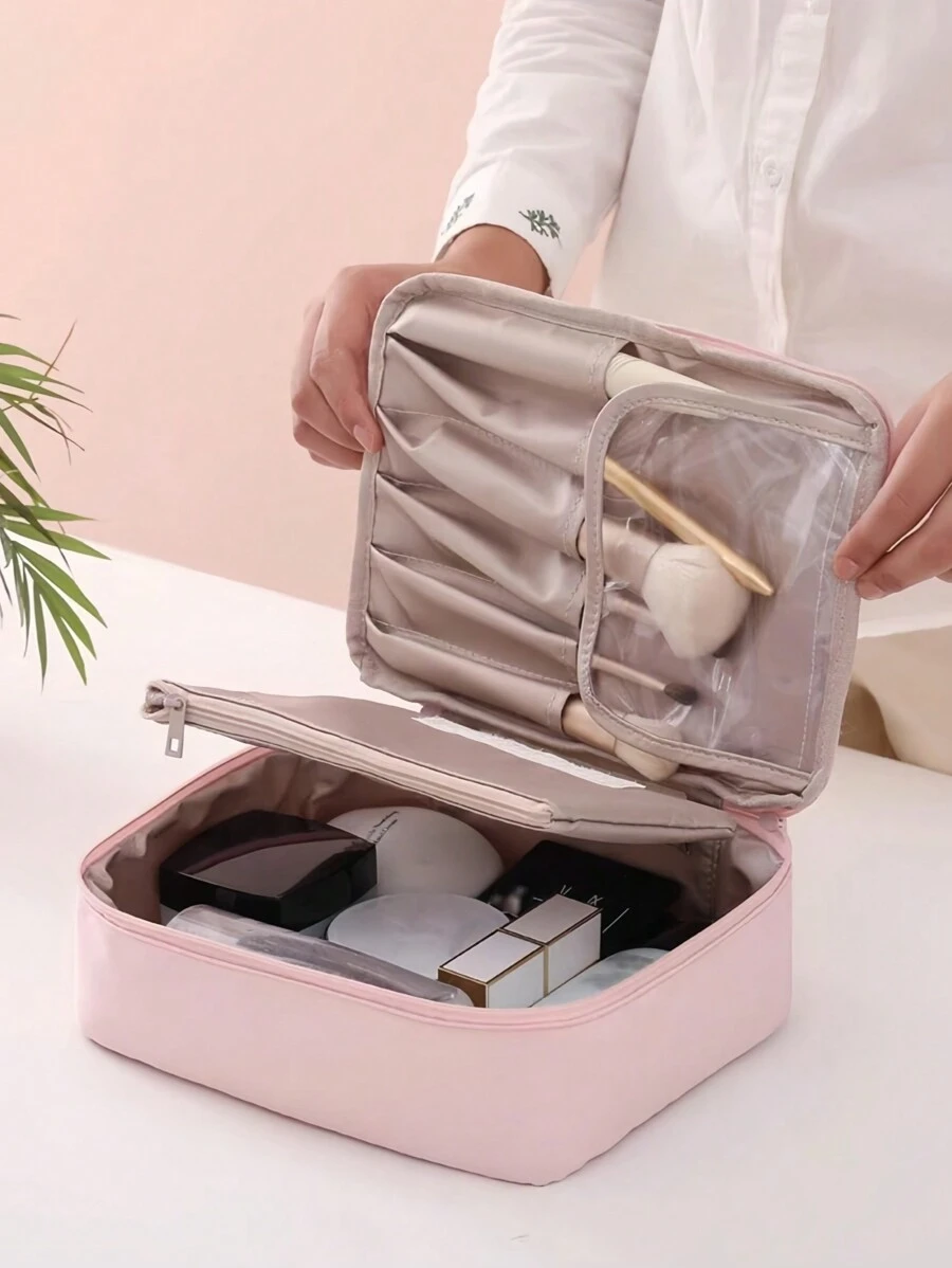 1PC Portable Cosmetic Bag With Handle Travel Makeup Organizer Large Capacity Toiletry Bag For Lipstick Brush Skincare Phone Coin Boho Vibes Gift For Valentine's Day Festival Vacation Home Multifunctional Storage