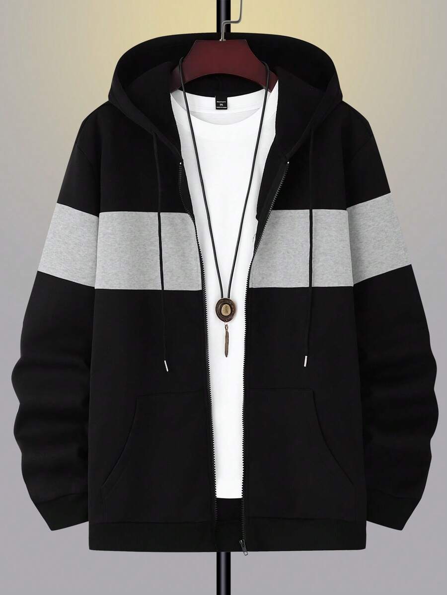 Manfinity Homme Plus Size Men's Casual Open Front Sweatshirt, Minimalist & Fashionable For Everyday Wear, For Fall Winter