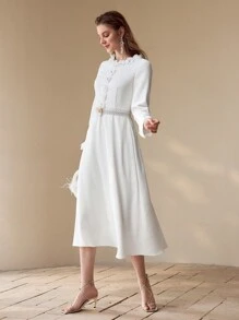 MOTF PREMIUM FLORAL APPLIQUED FLOWY DRESS,SPRING/SUMMER - White - View 5