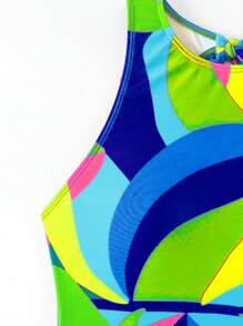 BamGleam Women's Round Neck Sleeveless Printed Fitted One-Piece Summer - Multicolor - View 5