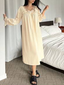 DAZY Sweet Lace Patchwork Ruffle Trim Sleep Dress