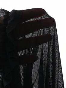 DAZY Sheer Mesh High Slit Hollow Out Ruffle Trim Sexy Slip Dress For Going Out - Black - View 8