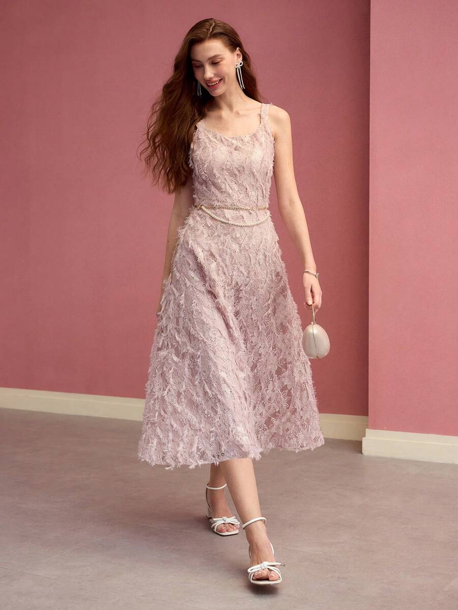 MOTF PREMIUM CONTRAST LACE FLOWY DRESS - Pink - View 1