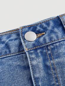 SHEIN MOD 女士工装口袋短款休闲牛仔迷你裙 - 淺色水洗藍 - 查看 4