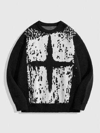 Goth Jersey casual de cuello redondo para hombre de manga larga con contraste de color para otoño/invierno