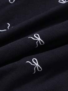 DAZY Allover Bow Print Lightweight Fitted Pajama Set, Fall Winter Clothes - Navy Blue - View 8