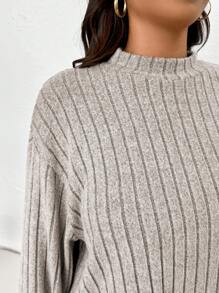 SHEIN Essnce Plus Size Women's Autumn And Winter Casual Loose And Comfortable Daily Khaki Apricot Brushed Warm Fabric High Collar Long Sleeve T-Shirt And Elastic Waist Trousers Two-Piece Set,Winter Outfits,Pants Set,Curve Set,Turtleneck Top Set,Going Out Outfits,Work Clothes,Conservative Set,Airport Outfits - Khaki - View 4