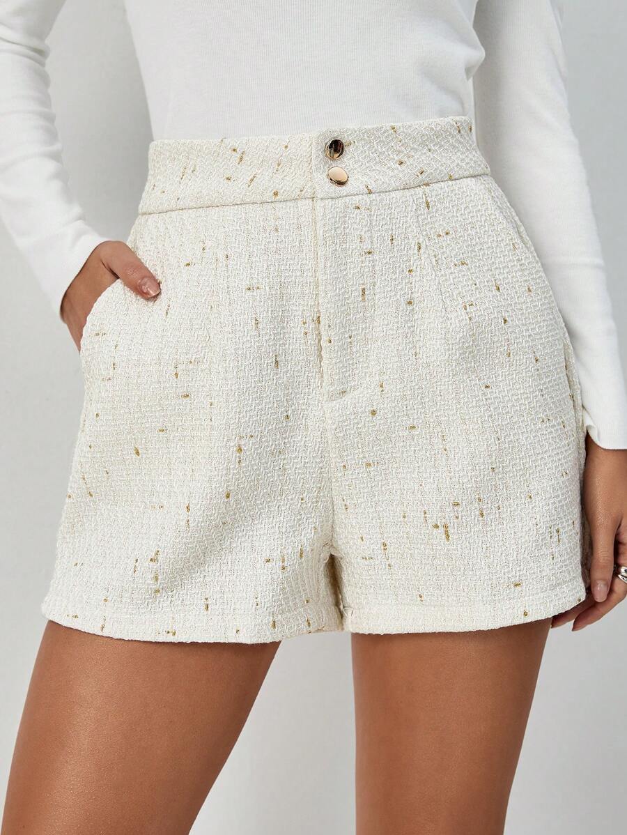 Chiquease Women's Double-Breasted Textured With Metallic Flecks Boucle Shorts - White - View 1