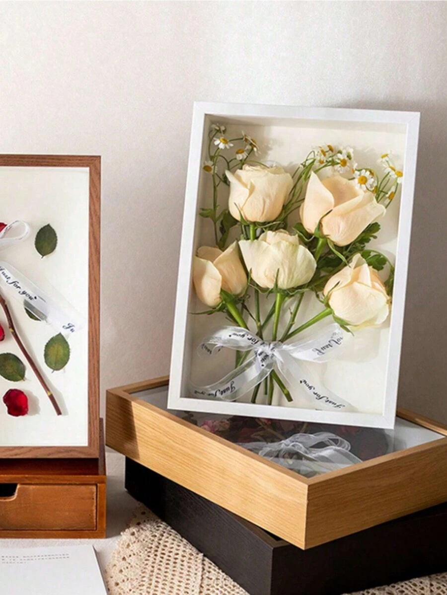 干花相框DIY3D镂空木质标本架模型展示架相框 - 薑色 - 查看 1