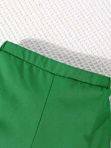 SHEIN Leap Crew 2pcs/Set Casual Solid Color Baby Girl Ruffled Short Sleeve Shirt And Elastic Waist Long Pants Set, Summer - Green - View 4